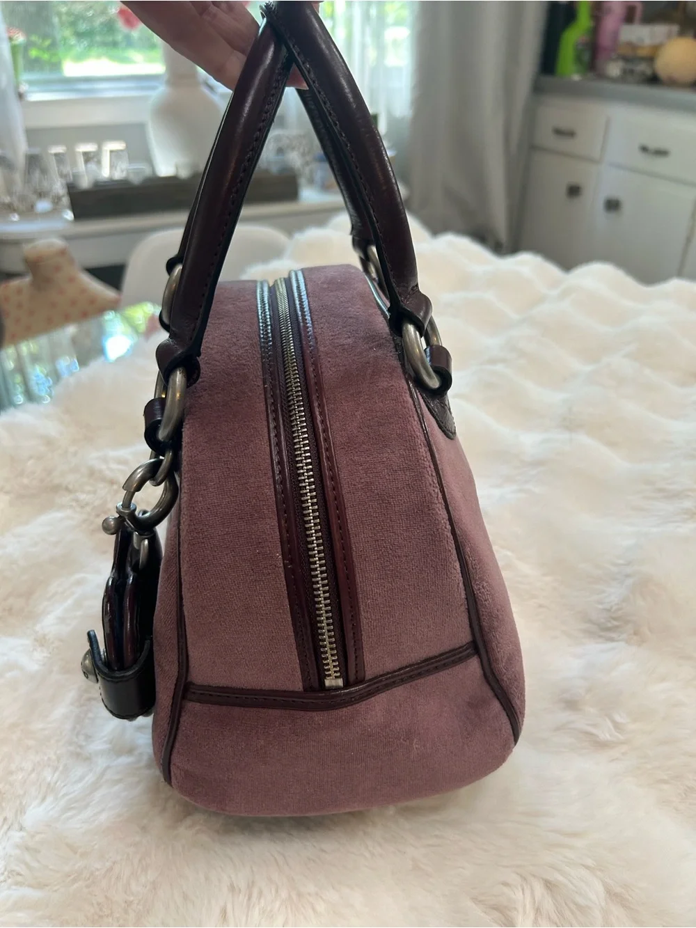 Y2K Vintage 2009 Juicy Couture Purple Velour Bowler Bag Regal Couture Party